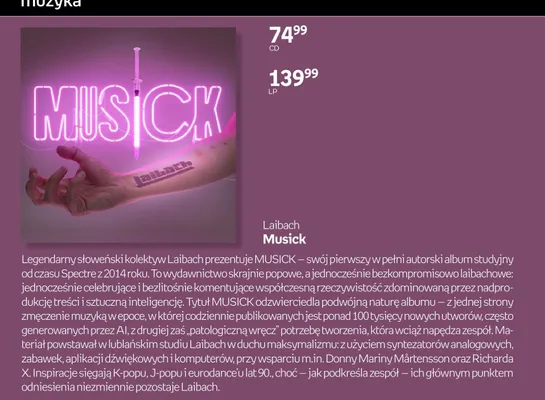 Płyta LP Laibach Musick promocja w Empik
