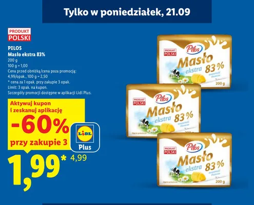 Masło ekstra Pilos 83% promocja w Lidl