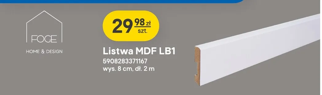 Listwa MDF LB1 Foge wys. 8 cm dł. 2 m promocja w Castorama