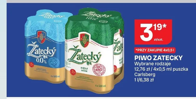 Piwo bezalkoholowe Žatecký 0,0% 4-pak 500 ml promocja w Chorten