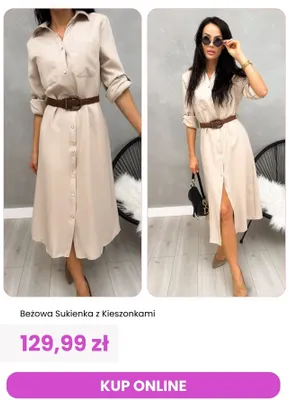Sukienka beżowa z kieszonkami ModnaKiecka.pl promocja w Modna Kiecka