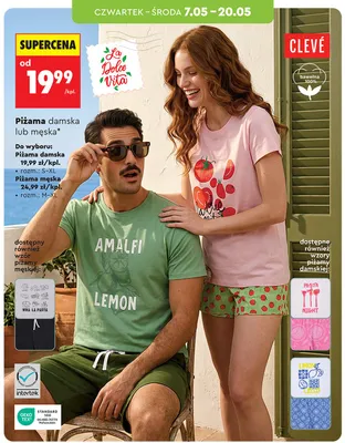 Piżama damska CLEVÉ bawełna 100% promocja w Biedronka