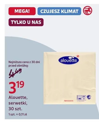 Serwetki Alouette, 30 szt. promocja w Rossmann
