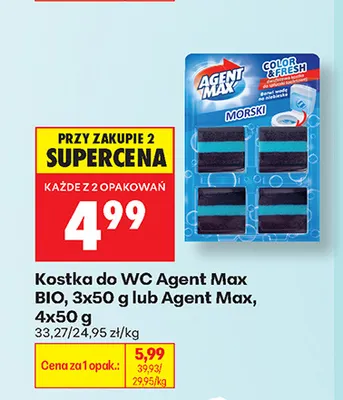 Kostka do WC Agent Max morski 4-pak 50 g promocja w Biedronka
