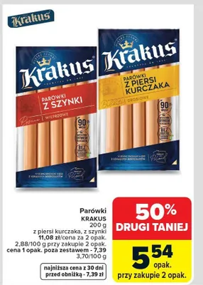 Parówki z piersi kurczaka z szynki promocja w Carrefour