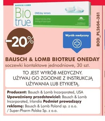 Soczewki kontaktowe jednodniowe Bausch & Lomb Biotrue ONEday 30-pak promocja w Super-Pharm