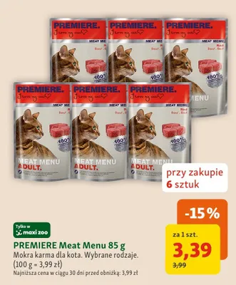 Mokra karma dla kota Premiere Meat Menu promocja w MAXI ZOO