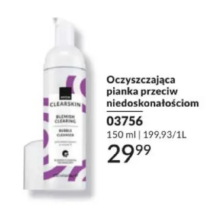 Oczyszczająca pianka przeciw niedoskonałościom Avon Clearskin promocja w AVON