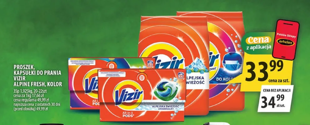 Proszek do prania Vizir Alpine Fresh promocja w Arhelan