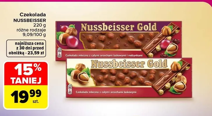 Czekolada Nussbeisser Gold z całymi orzechami laskowymi promocja w Carrefour