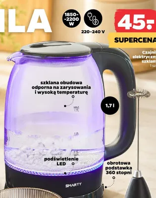 Czajnik elektryczny szklany Smarty 1,7 l promocja w Netto