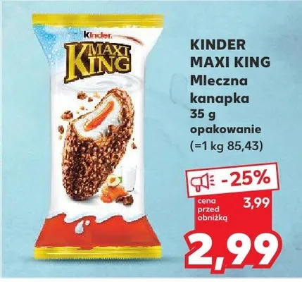 Mleczna kanapka Kinder Maxi King promocja w Kaufland