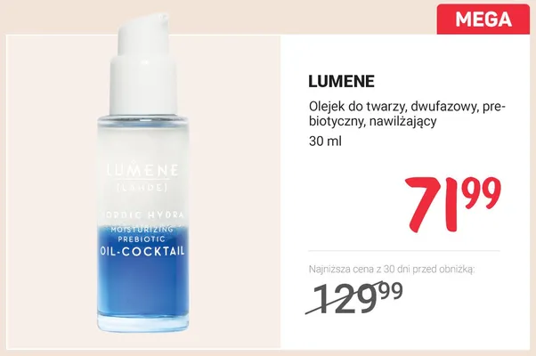 Olejek do twarzy dwufazowy prebiotyczny nawilżający LUMENE promocja w Rossmann