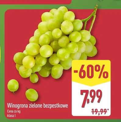 Winogrona zielone bezpestkowe promocja w Aldi