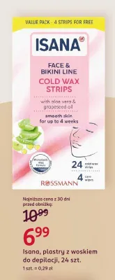 Plastry z woskiem do depilacji Isana Face & Bikini Line Cold Wax Strips promocja w Rossmann