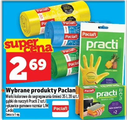 Wybrane produkty Paclan worki kolorowe na segregowane śmieci 5L lub do czyszczenia Praci 5 szt. rękawice gumowe rozmiar L/M promocja w TOPAZ