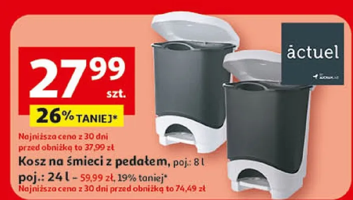 Kosz na śmieci z pedałem promocja w Auchan