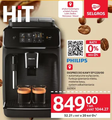 Ekspres do kawy PHILIPS EKSPRES DO KAWY EP1220/00 promocja w Selgros