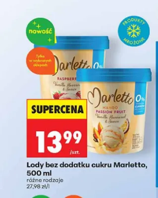 Lody bez dodatku cukru Marletto mango-marakuja promocja w Biedronka