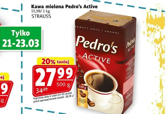 Kawa mielona Pedro's Active promocja w Prim Market