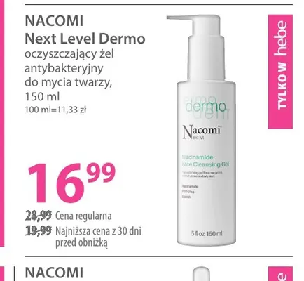 Next Level Dermo oczyszczający żel antybakteryjny do mycia twarzy Nacomi promocja w Hebe