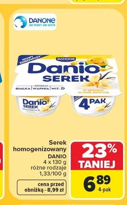 Serek homogenizowany Danone Danio o smaku waniliowym 4-pak promocja w Carrefour