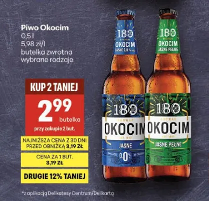 Piwo Okocim Jasne promocja w Delikatesy Centrum