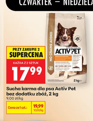 Sucha karma dla psa Activ Pet bez dodatku zbóż promocja w Biedronka