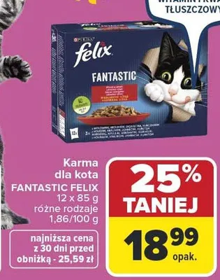 Karma dla kota FELIX FANTASTIC 12 x 85 g różne rodzaje promocja w Carrefour Market