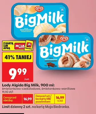 Lody Algida Big Milk śmietankowo-waniliowe promocja w Biedronka