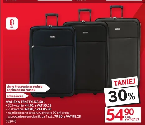Walizka tekstylna 50l promocja w Selgros