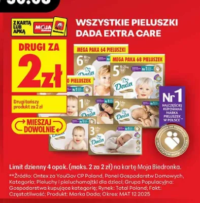 Pieluchy Dada Extra Care 2 promocja w Biedronka