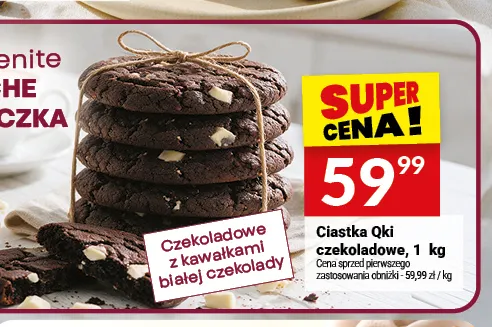 Ciastka Qki czekoladowe z kawałkami białej czekolady promocja w Twój Market