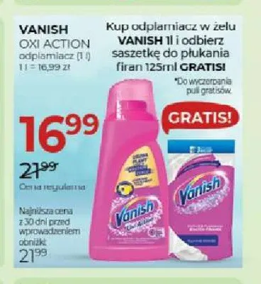Zestaw odplamiacz Vanish Oxi Action + saszetka do płukania firan gratis promocja w Drogerie Jawa