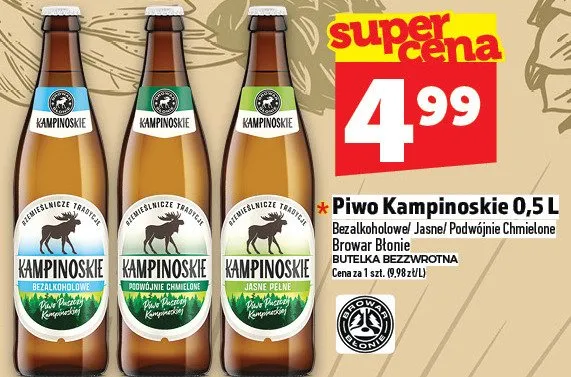 Piwo Kampinowskie bezalkoholowe jasne podwójnie chmielone browar blonde promocja w TOPAZ