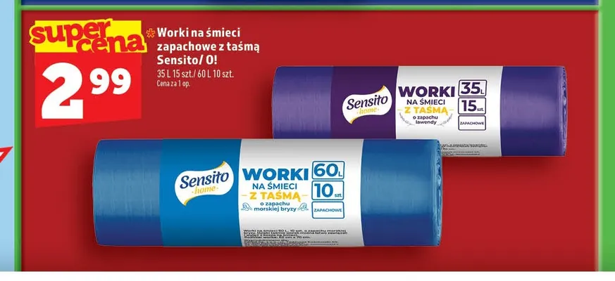 Worki na śmieci zapachowe z taśmą Sensito lawenda 35 l promocja w TOPAZ