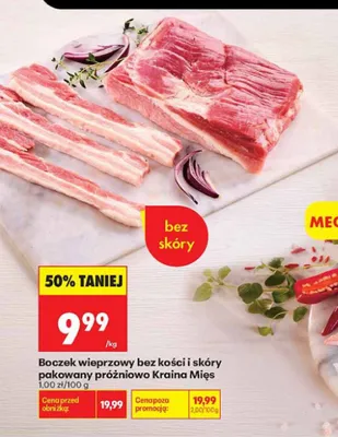 Boczek wieprzowy bez kości i skóry pakowany próżniowo Kraina Mięs promocja w Biedronka