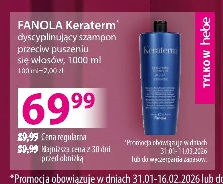 Szampon FANOLA Keraterm dyscyplinujący szampon przeciw puszeniu do włosów prostych promocja w Hebe