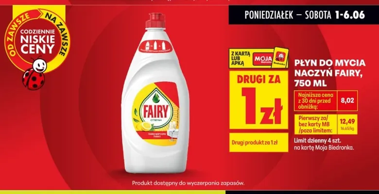 Płyn do mycia naczyń Fairy Cytryna promocja w Biedronka