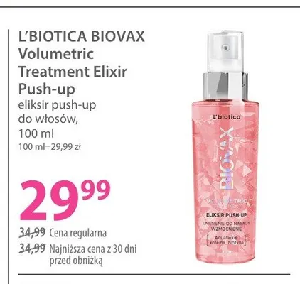 Eliksir push-up do włosów L'BIOTICA BIOVAX Volumetric Treatment Elixir Push-up promocja w Hebe