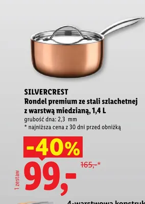 Rondel premium ze stali szlachetnej z warstwą miedzianą 1,4 l Silvercrest promocja w Lidl