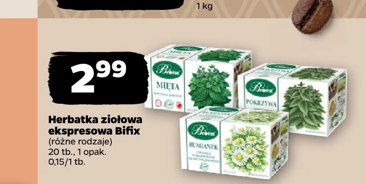 Herbatka ziołowa ekspresowa Bifix Mięta promocja w Netto