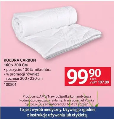 Kołdra carbon 160 x 200 cm promocja w Selgros