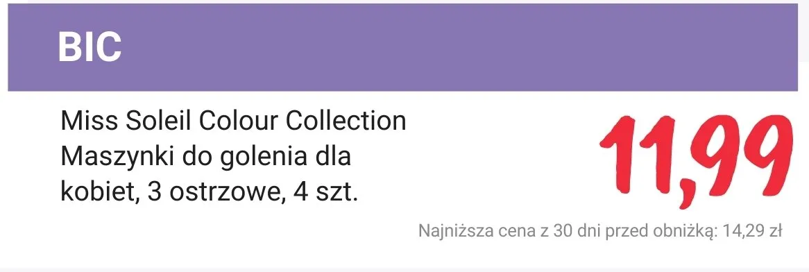 Maszynki do golenia dla kobiet Miss Soleil Colour Collection, 3 ostrzowe, 4szt. promocja w Rossmann