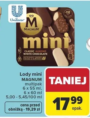 Lody mini Magnum Classic Almond White Chocolate multipak promocja w Carrefour