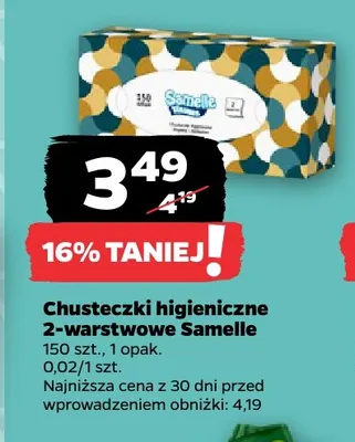 Chusteczki higieniczne 2-warstwowe Samelle promocja w Netto