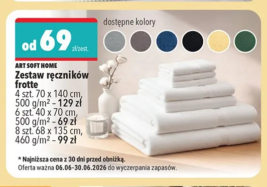 Zestaw ręczników frotte Art Soft Home 6-pak 40x70 cm promocja w Biedronka