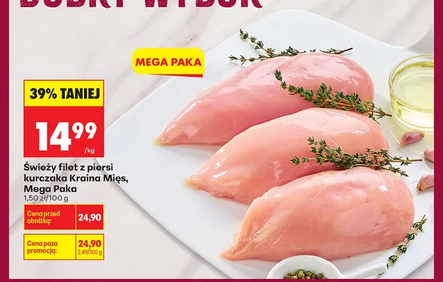 Świeży filet z piersi kurczaka Kraina Mięs Mega Paka promocja w Biedronka