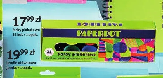Farby plakatowe 12 kolorów Paperdot promocja w Empik
