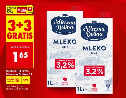 Mleko UHT 3,2%  promocja w Biedronka